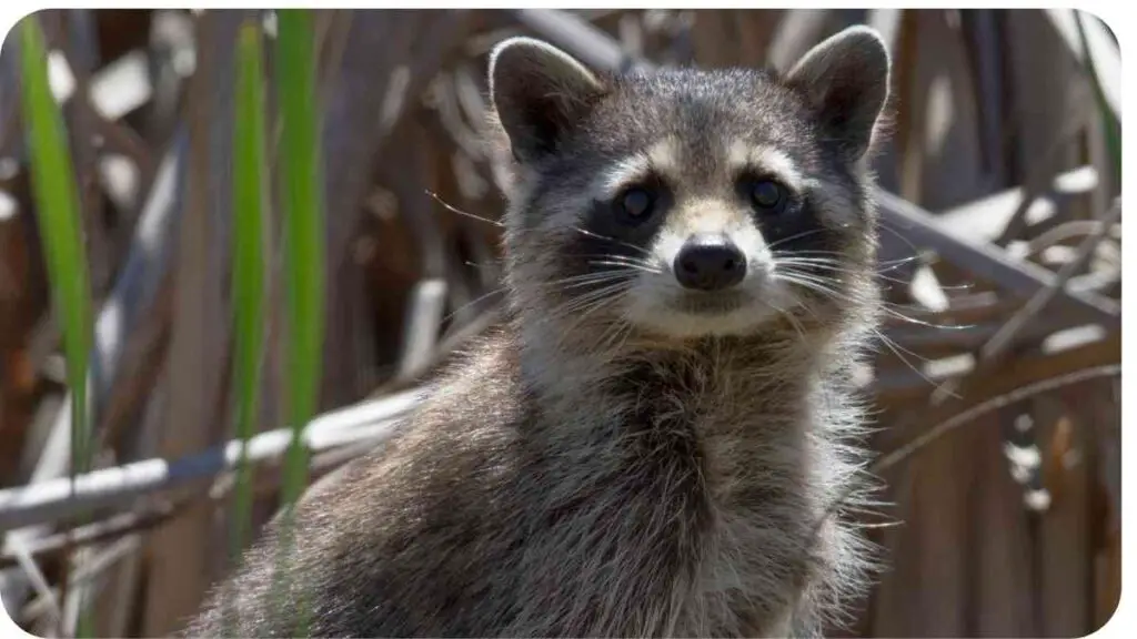 a close up of a raccoon looking at the camera