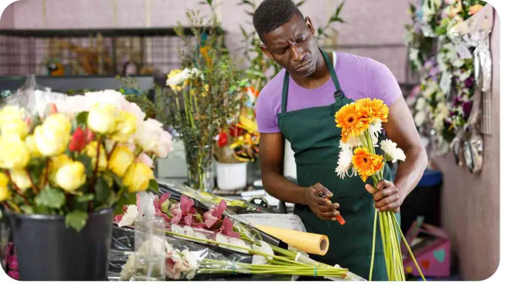 an individual working in a flower shop