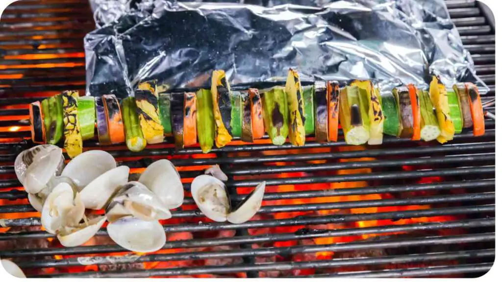 grilled vegetables on skewers on a grill
