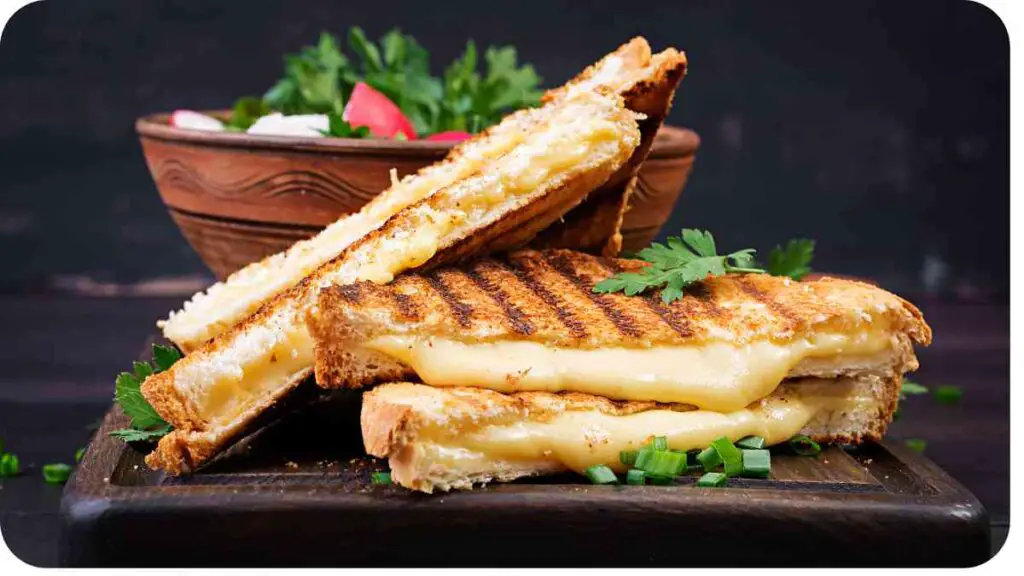 grilled cheese sandwich on a wooden cutting board