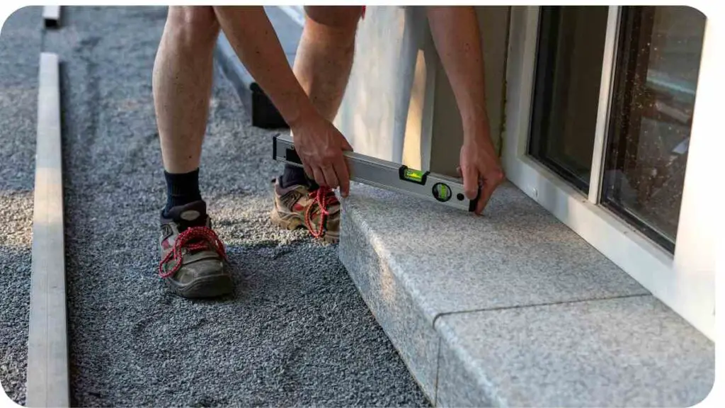 a person using a level to measure the edge of a sidewalk