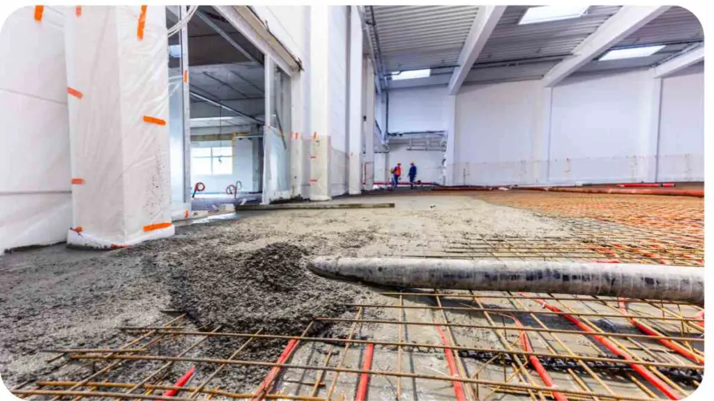 a concrete floor is being poured in an industrial building