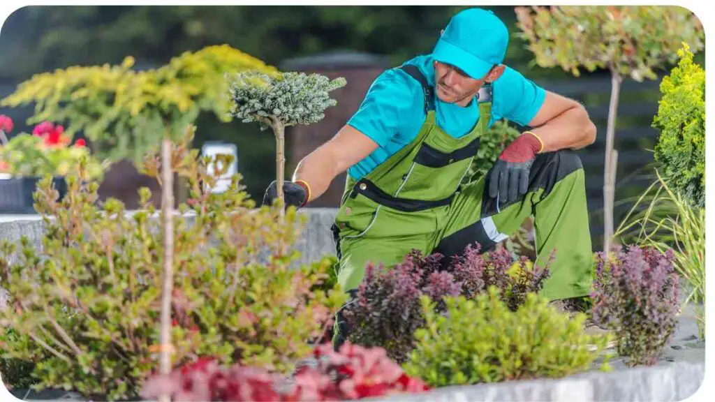 a person in green overalls working in the garden