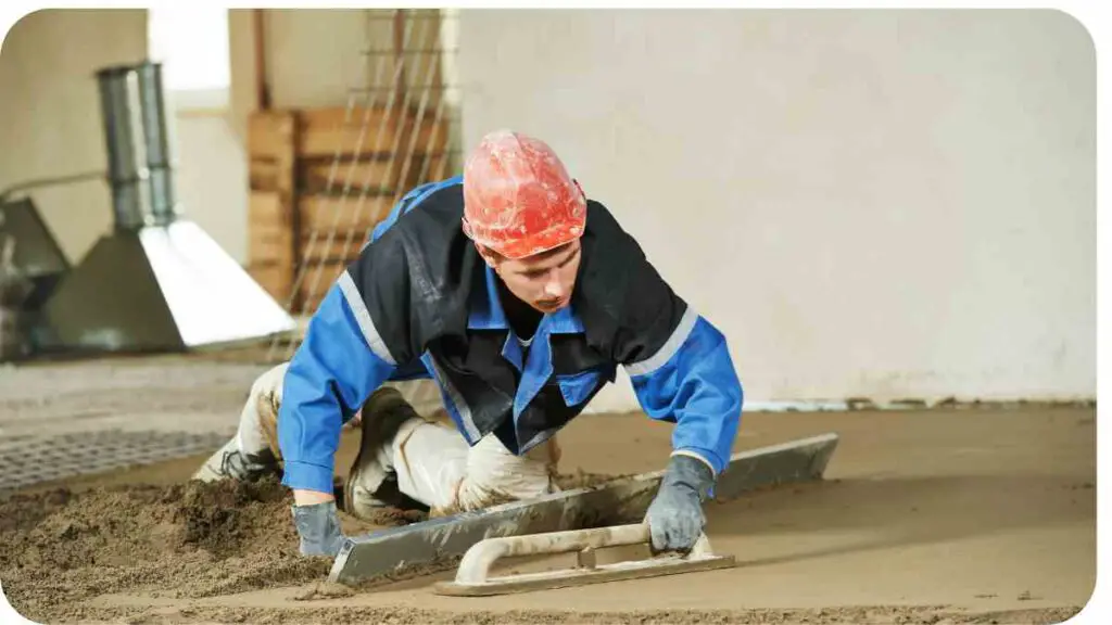 a person working on a concrete floor with a trowel