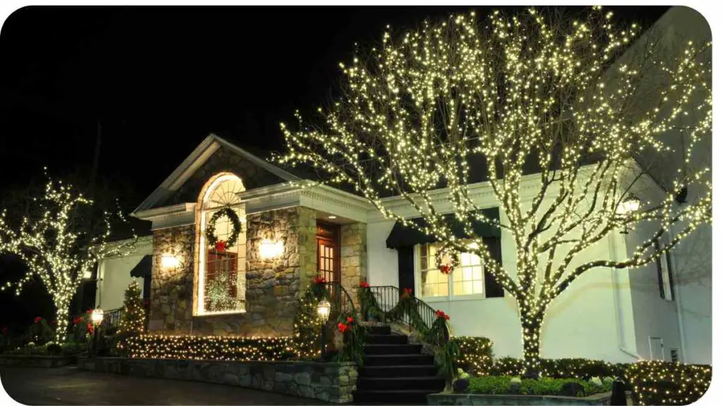 an outdoor christmas light display in front of a house